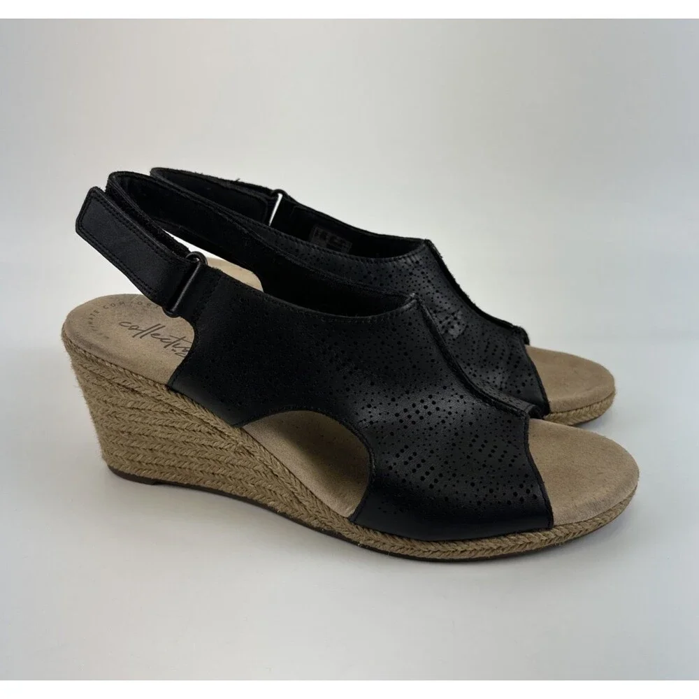 Clarks Lafely Rosen Wedge Sandal Espadrille Cutouts‎ Slingback Lightweight 8.5